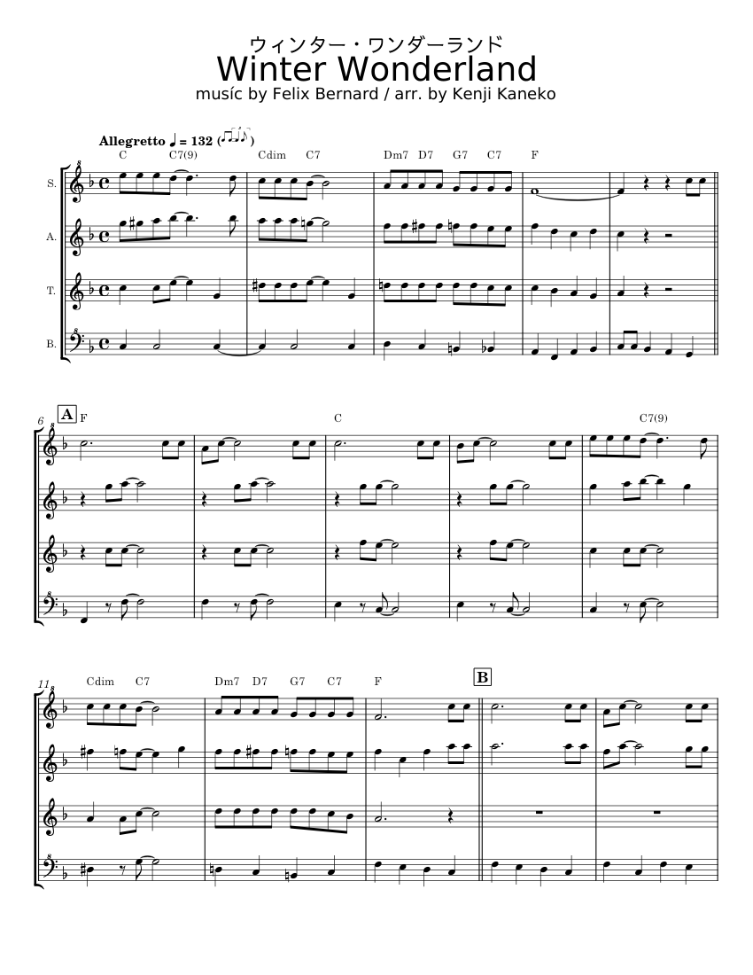 Winter wonderland - Felix Bernard Sheet Music for Soprano, Alto, Tenor ...