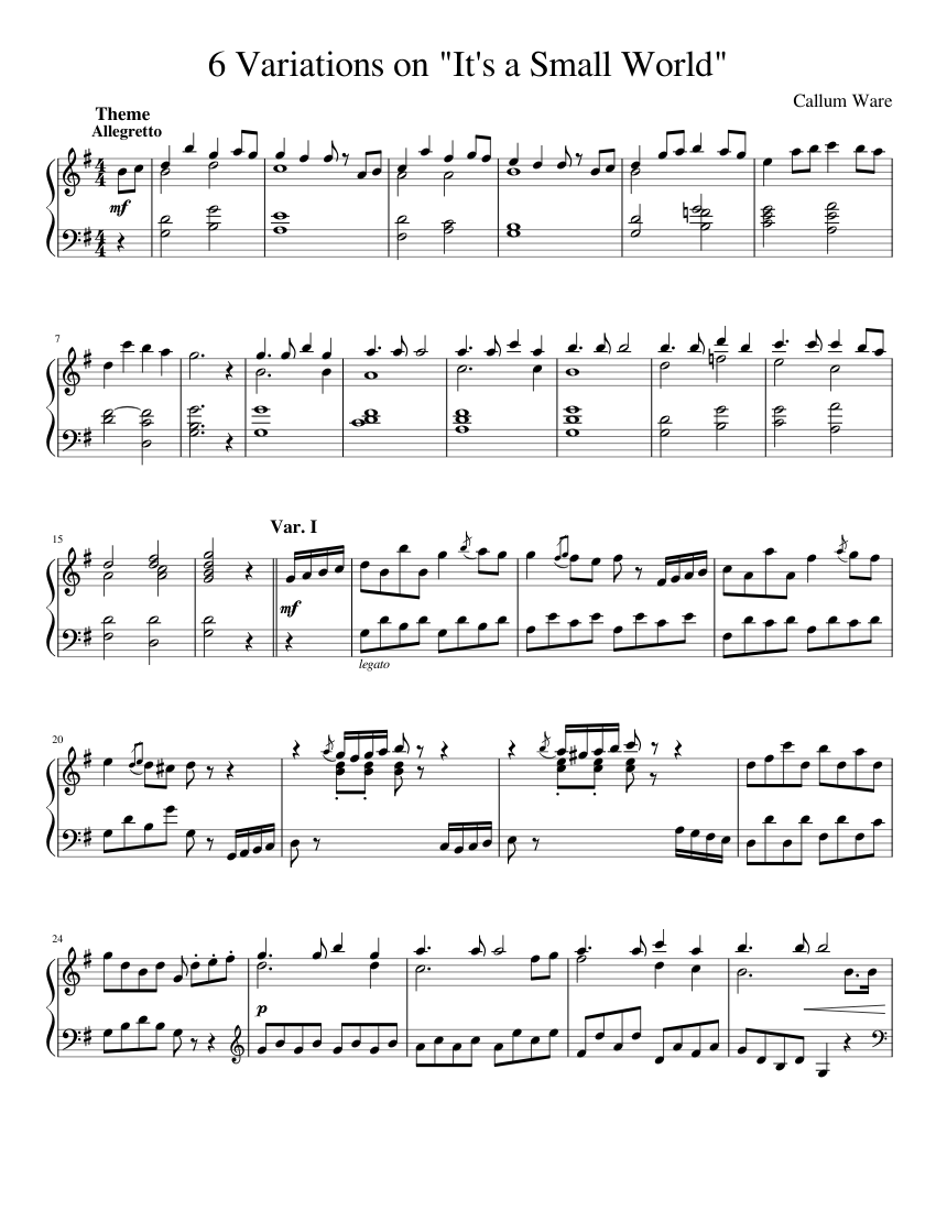 6 Variations On It S A Small World Sheet Music For Piano Solo Musescore Com
