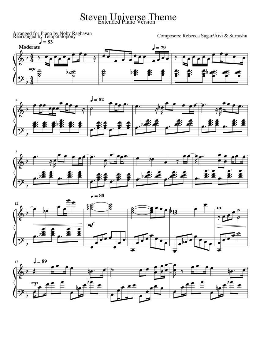 concert Abrasive Somehow Extended Steven Universe Theme Sheet music for Piano (Solo) | Musescore.com