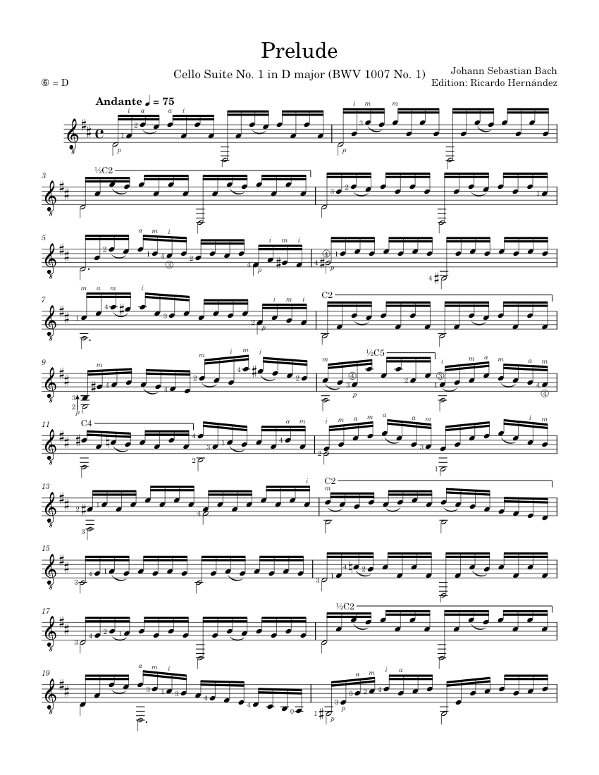 Prelude (BWV 1007 No. 1) - Johann Sebastian Bach Sheet music for Guitar ...