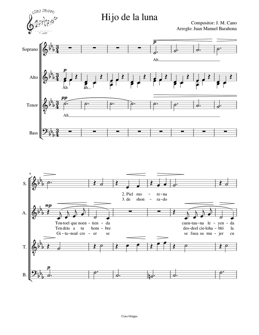 Hijo De La Luna Mecano Sheet Music For Soprano Tenor Alto Bass Satb Musescore Com hijo de la luna mecano sheet music
