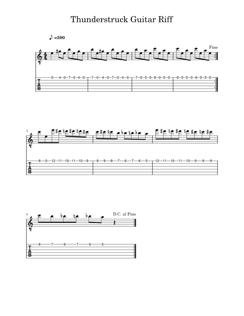 Thunderstruck – AC/DC Thunderstruck Guitar Riff Sheet music for Guitar  (Solo) | Musescore.com