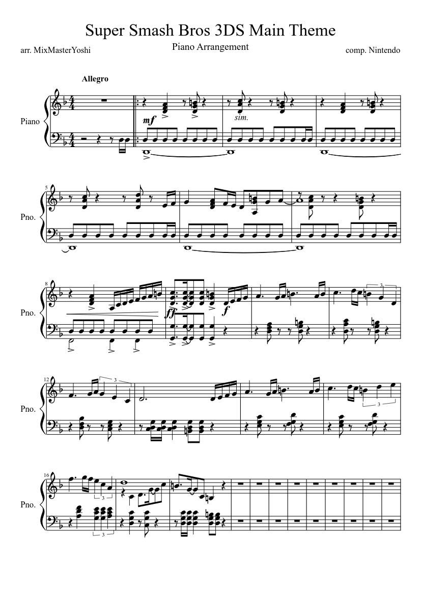 Super Smash Bros. 3DS/Wii U Main Theme (WIP) Sheet music for Piano (Solo) |  Musescore.com