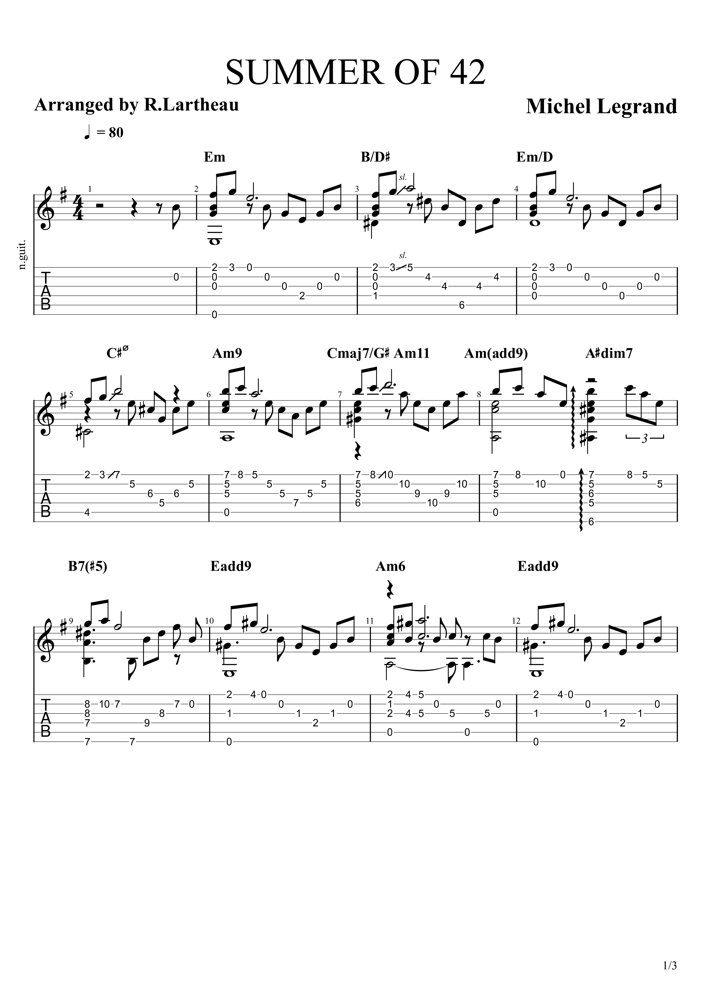 Play Official version of Summer Of 42 Sheet Music by Various