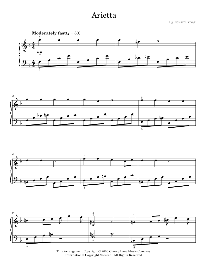 Play Official version of Arietta sheet music by Edvard Grieg for Piano ...