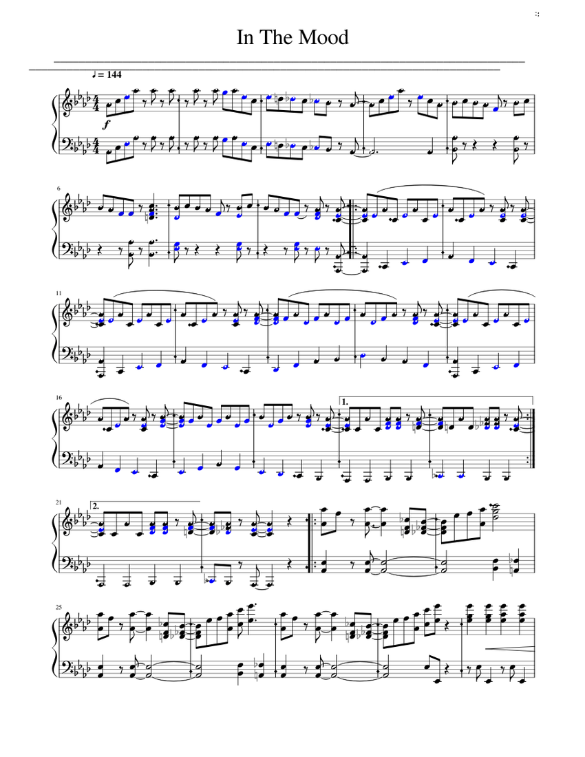 In The Mood Piano - Courtes-c Staff notation Sheet music for Piano