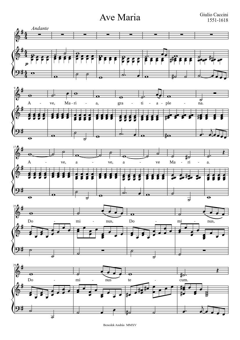 Caccini: Ave Maria - e minor Sheet music for Piano, Vocals (Piano-Voice) |  Musescore.com