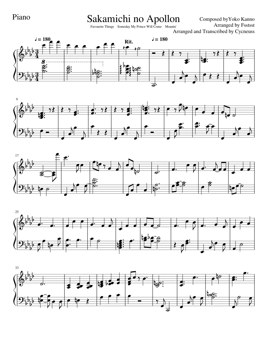 Sakamichi no Apollon Sheet music for Piano (Solo) | Musescore.com