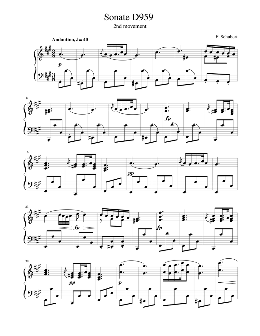 Schubert Sonata D959 Andantino Sheet music for Piano (Solo) | Musescore.com