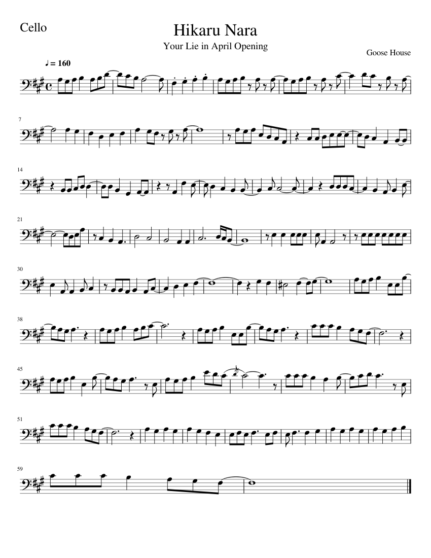 Hikaru Nara-Your Lie in April OP Numbered Musical Notation Preview