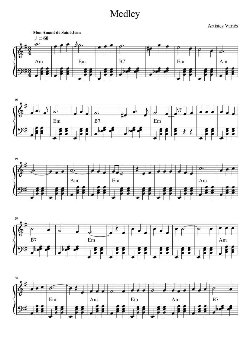 Medley de chansons variées Sheet music for Accordion (Solo) | Musescore.com