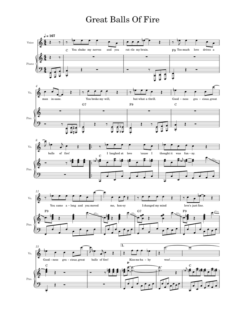 Great Balls Of Fire – Jerry Lee Lewis Sheet music for Piano, Vocals  (Piano-Voice) | Musescore.com
