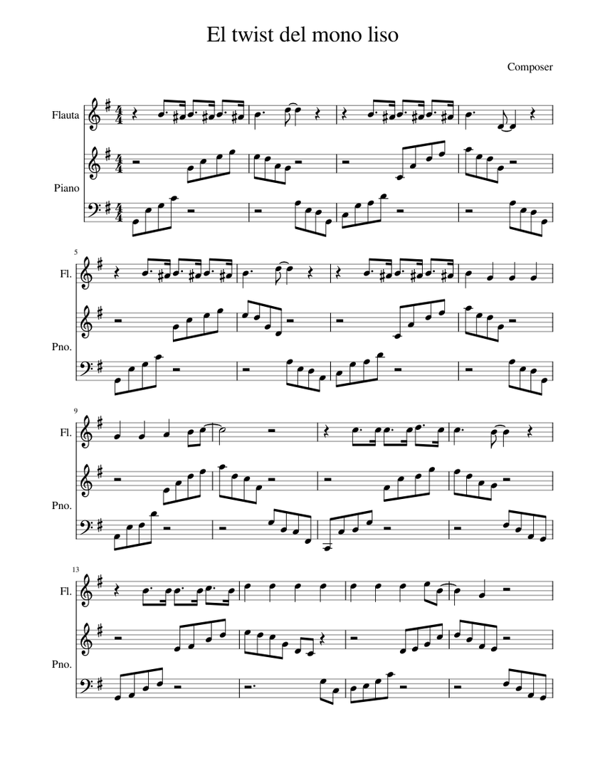 El twist del mono liso Sheet music for Piano, Flute (Solo) | Musescore.com