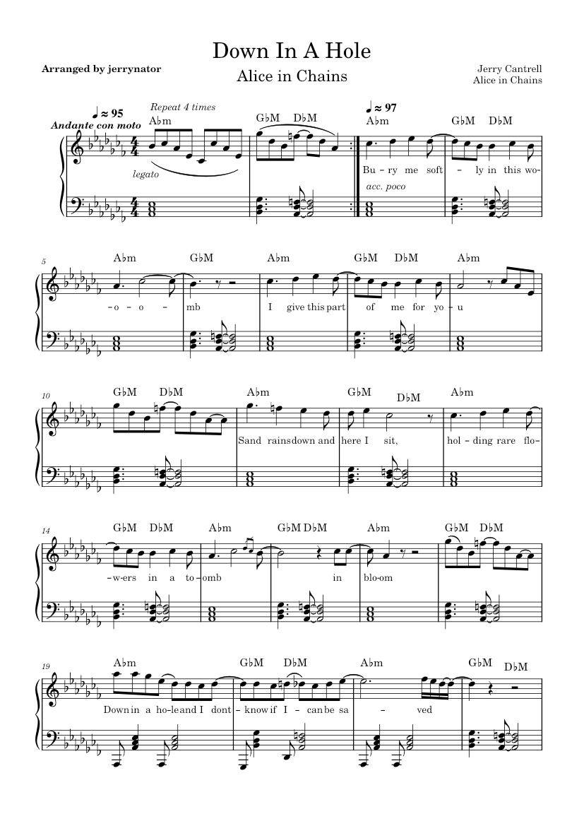 Down in a Hole – Alice in Chains Sheet Music with Chords for