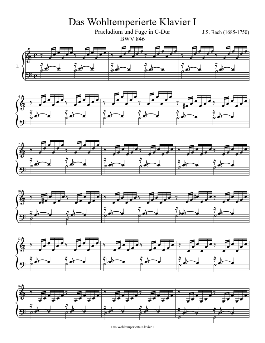 Das Wohltemperierte Klavier I - Praeludium in C-Dur (BWV 846) Sheet music  for Piano (Solo) | Musescore.com