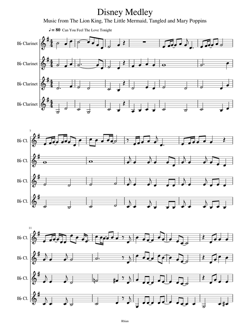 2015626 Disney Medley for Clarinet Quartet Sheet music for Clarinet in