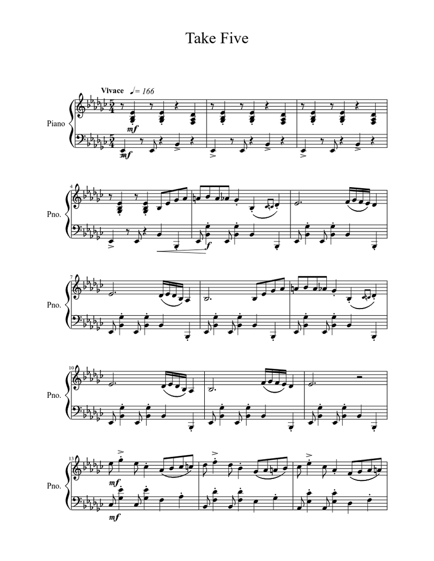 Take Five Sheet music for Piano (Solo) | Musescore.com