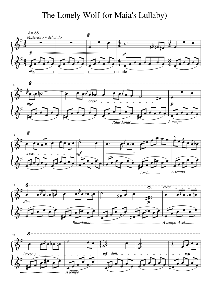 The Lonely Wolf (or Maia's Lullaby) Sheet music for Piano (Solo) |  Musescore.com