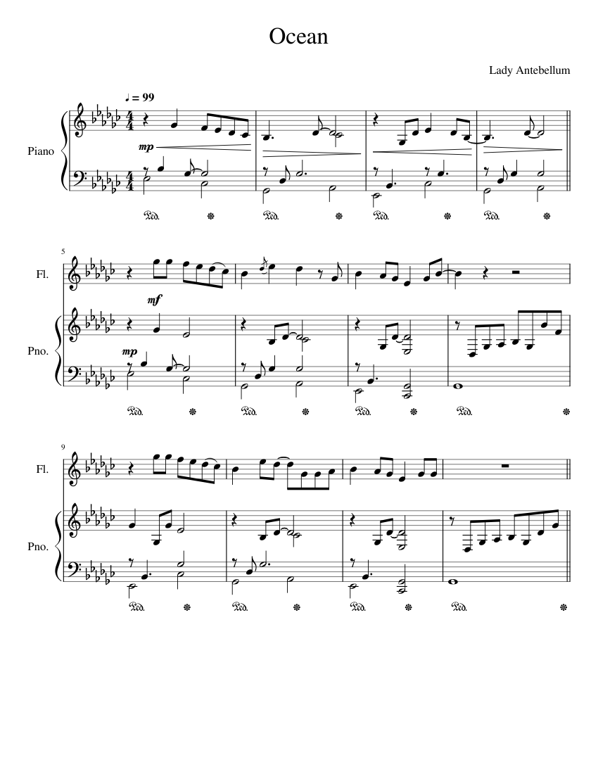 Ocean Sheet music for Piano, Vocals, Flute, Clarinet in b-flat & more  instruments (Mixed Ensemble) | Musescore.com