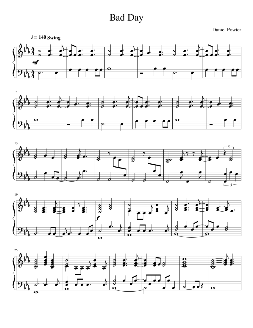 Bad Day (Daniel Powter) (Piano Accompaniment) Sheet music for Piano (Solo)  | Musescore.com