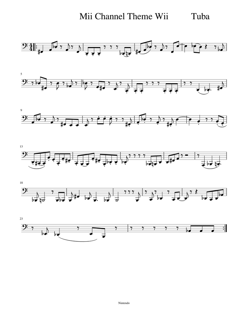 Wii Channel Theme (tuba) Sheet music for Tuba (Solo) | Musescore.com
