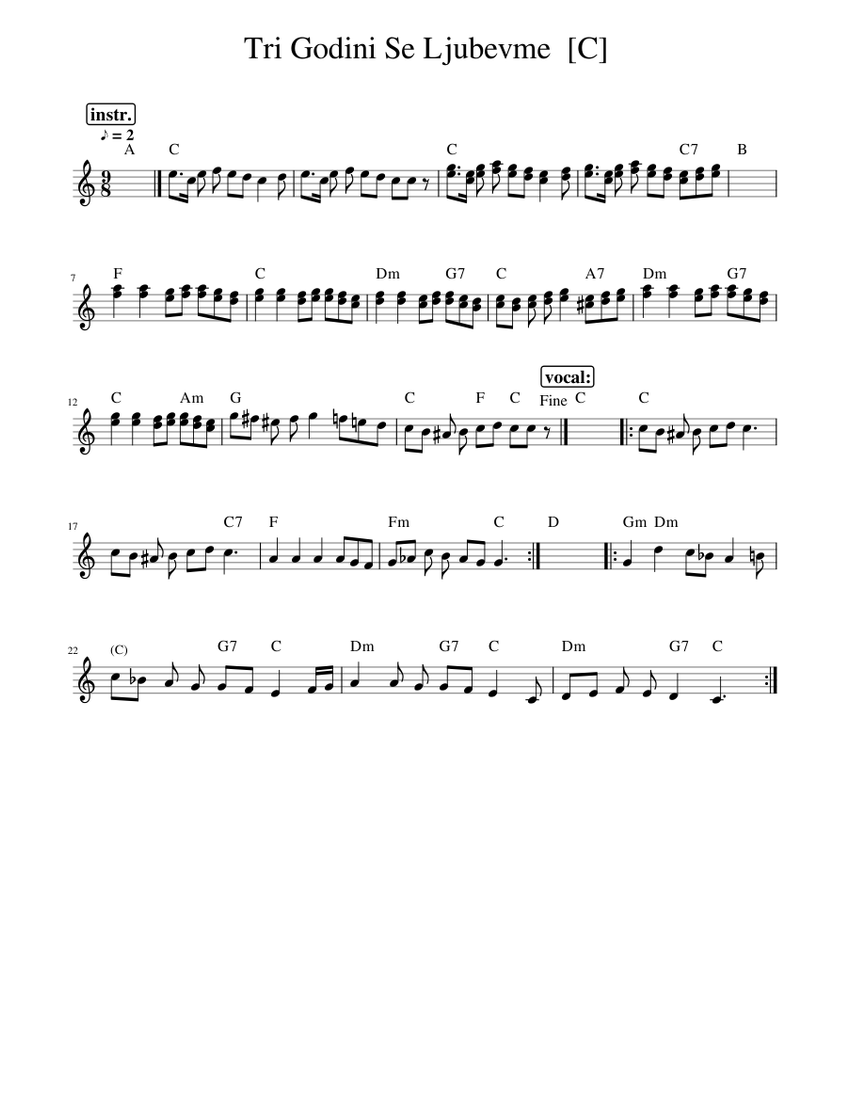 Tri Godini Se Ljubevme Sheet music for Piano (Solo) | Musescore.com