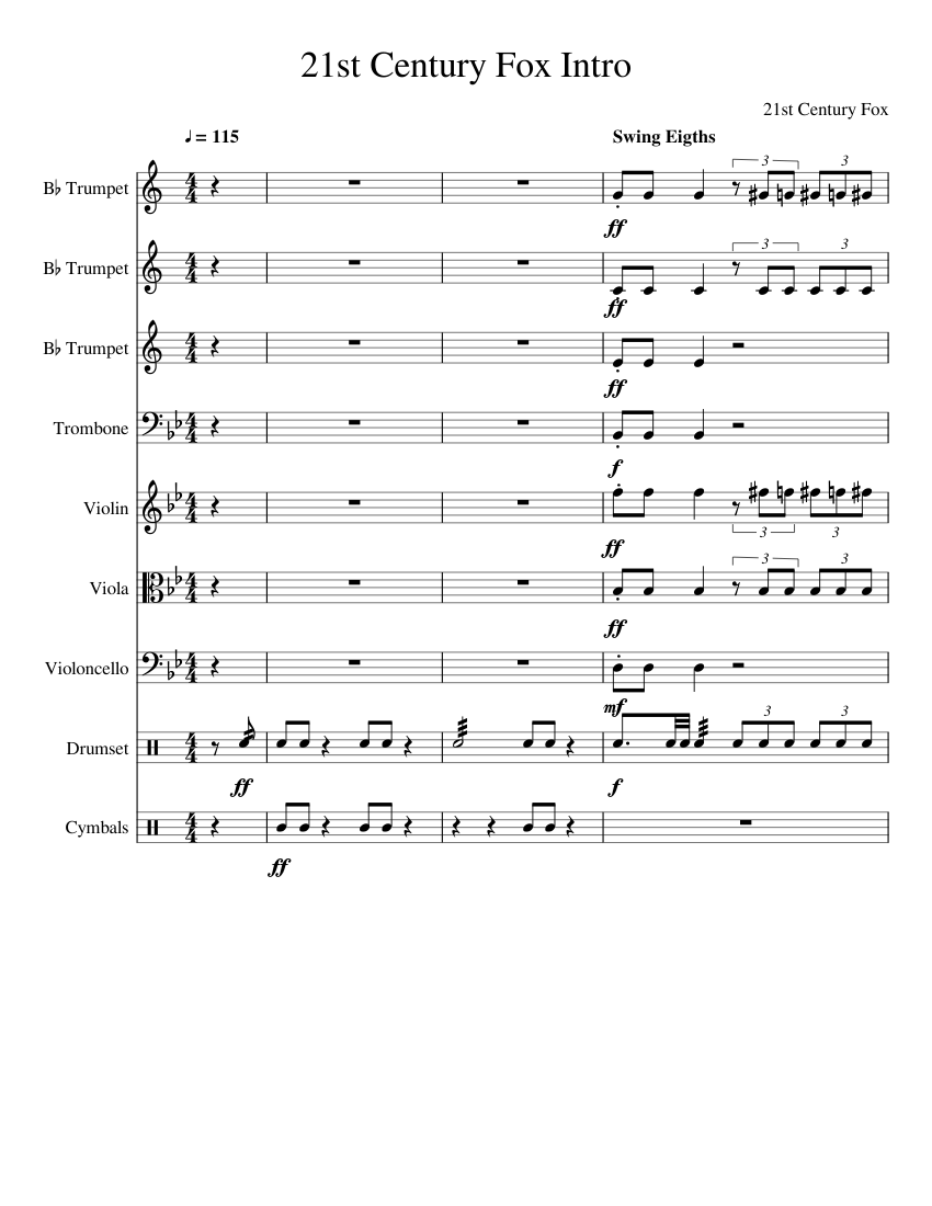 21st Century Fox Intro Sheet music for Trumpet (In B Flat), Violin ...