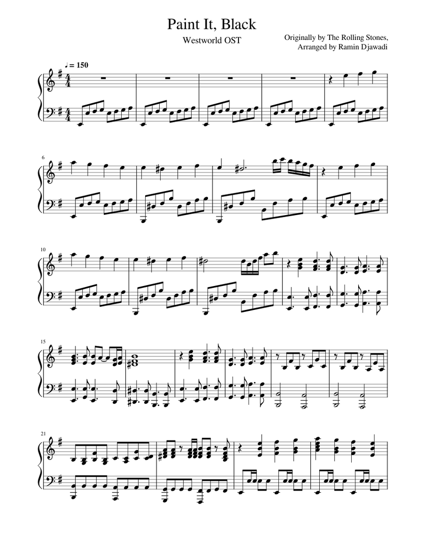 Paint It, Black - Westworld OST Sheet music for Piano (Solo) | Musescore.com