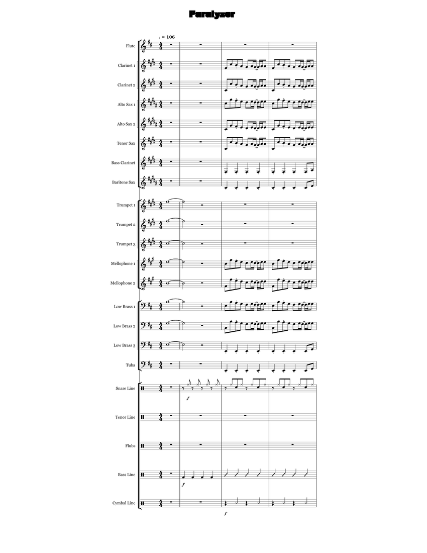 Paralyzer Sheet Music For Trumpet In B Flat Trombone Flute Clarinet In B Flat More Instruments Pep Band Musescore Com