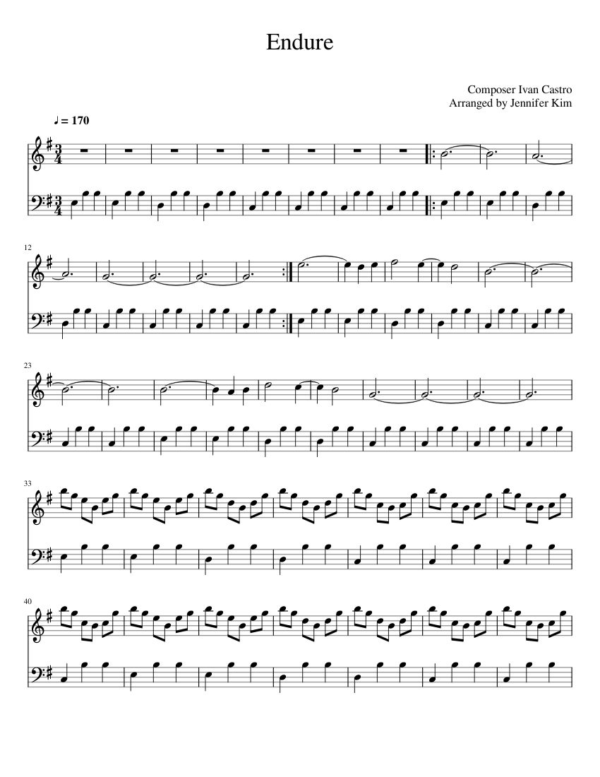 Endure Sheet music for Piano (Solo) | Musescore.com