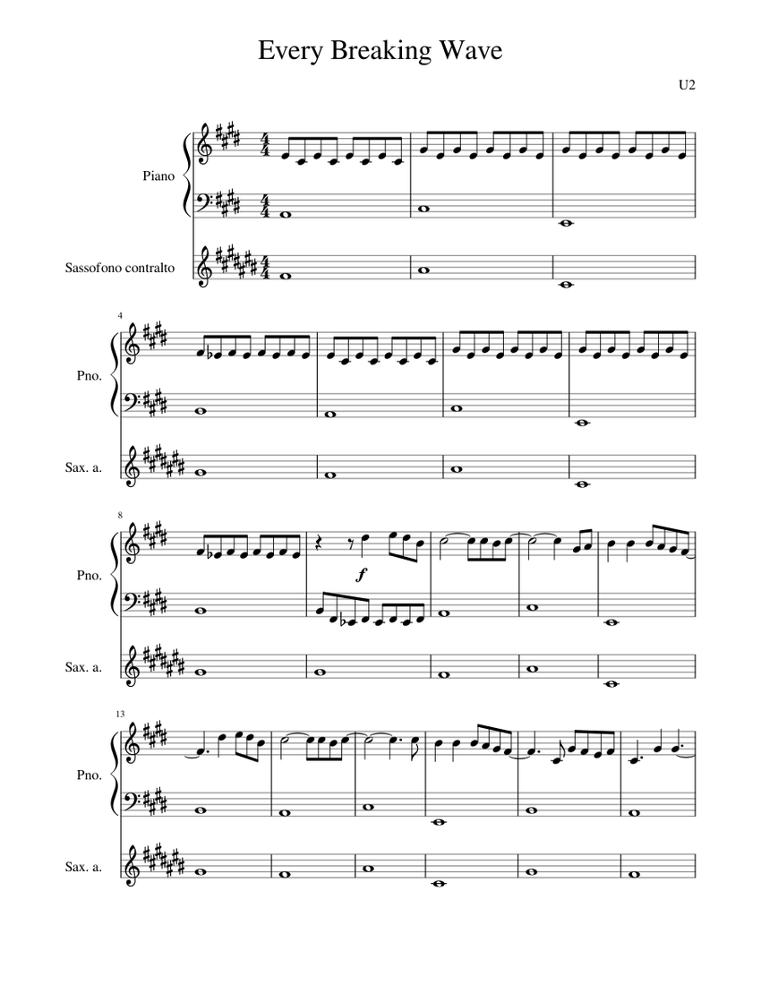Every Breaking Wave Sheet music for Piano, Saxophone alto (Solo) |  Musescore.com