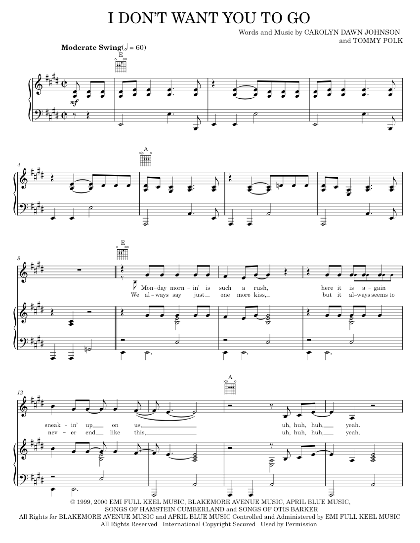 Play Official version of I Don't Want You To Go sheet music by Carolyn ...