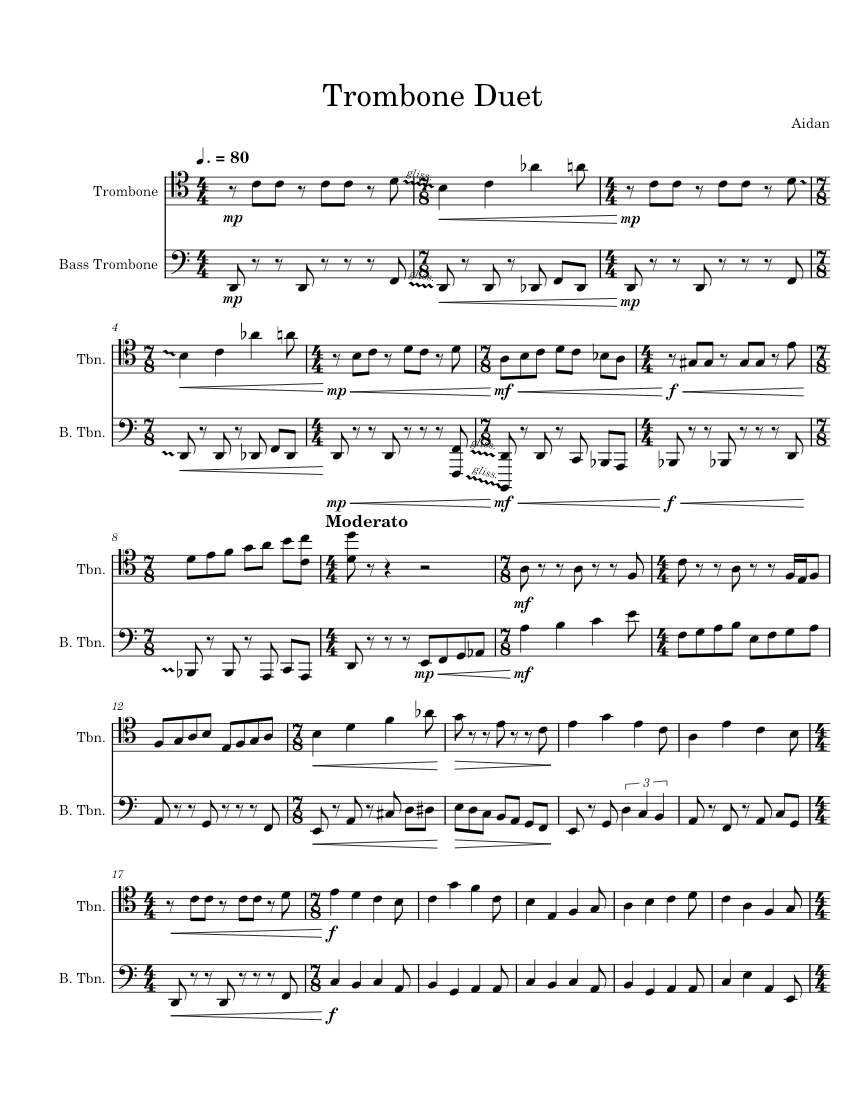 Trombone duet Sheet music for Trombone, Trombone bass (Brass Duet ...