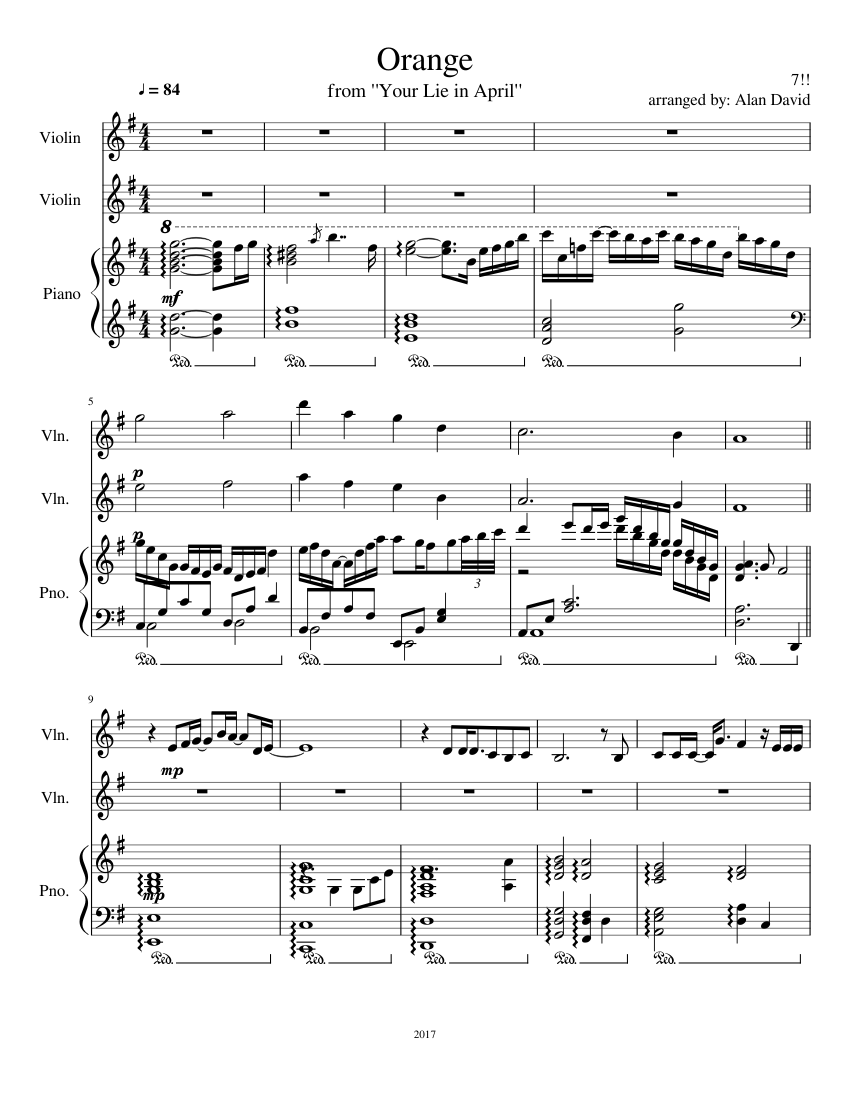 7!! - Orange Sheet music for Piano, Violin (Mixed Trio) | Musescore.com