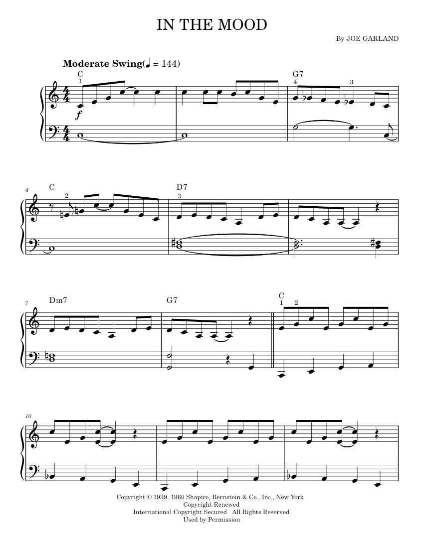 In The Mood Sheet music for Piano: Music Notes