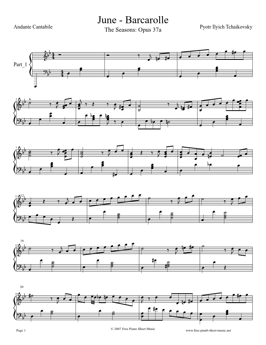 June-Barcarolle Tchaikovsky (OMR) Sheet music for Piano (Solo) |  Musescore.com