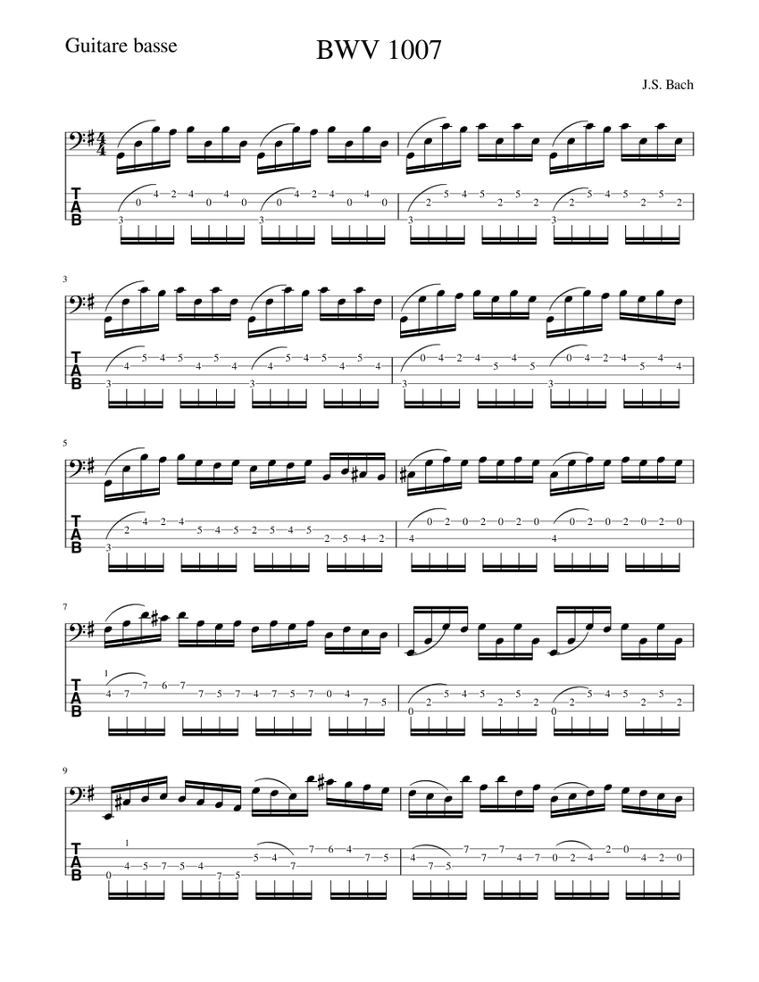 BWV 1007 - JS Bach Sheet music for Bass (Mixed Duet) | Download and ...