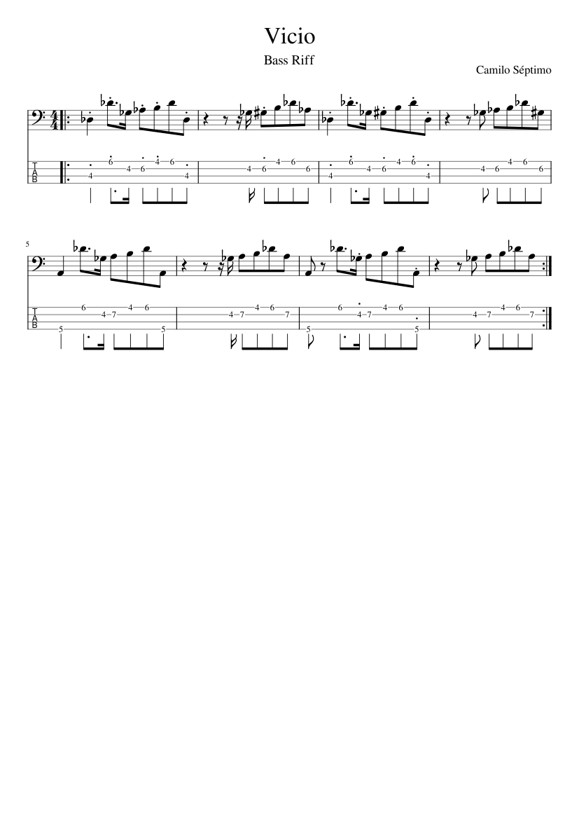 Vicio Bass RIFF partitura y Tab