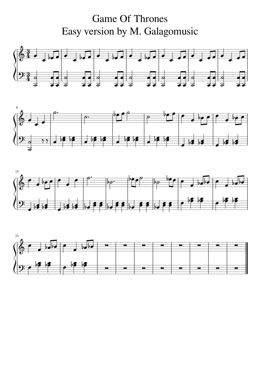 Game Of Thrones Easy version by M. Galagomusic Sheet music for Piano (Solo)  | Musescore.com