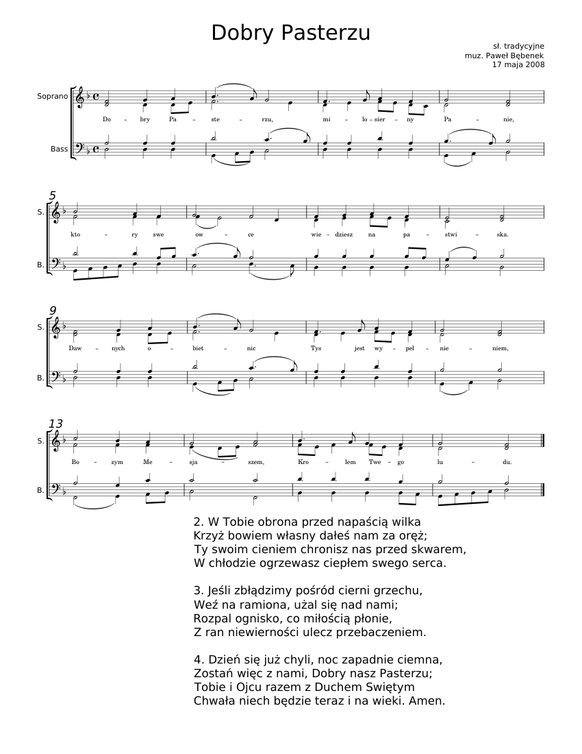 Dobry Pasterzu - Paweł Bębenek Sheet music for Vocals (Choral ...