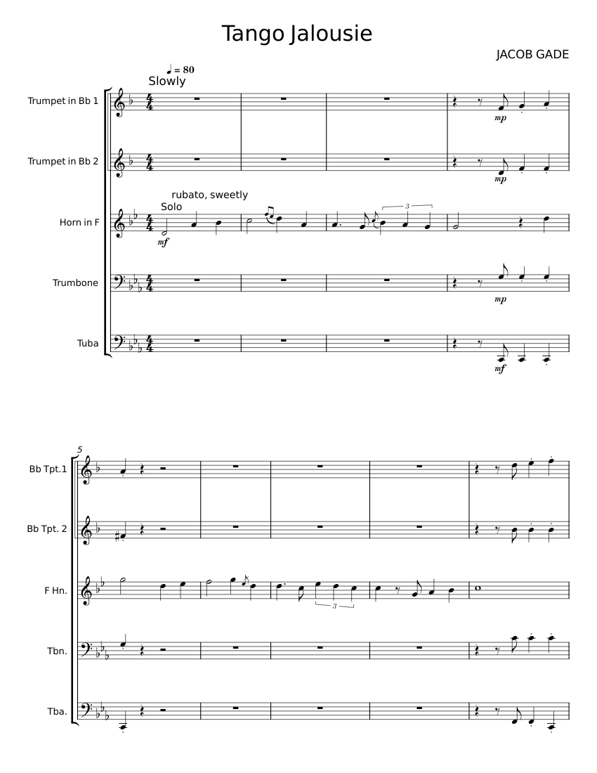 Tango Jalousie - Jacob Gade Sheet music for Trombone, Tuba, French horn ...