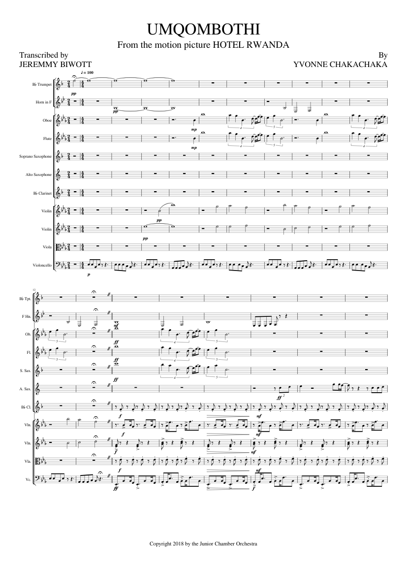 Umqombothi – Yvonne Chaka Chaka Sheet Music for Flute, Oboe, Clarinet ...