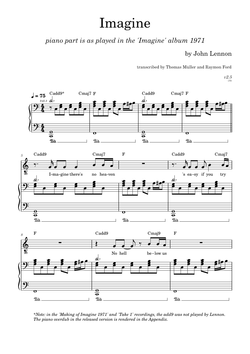 Imagine – John Lennon (piano Part Is As Played By Lennon; V2.5) Sheet 