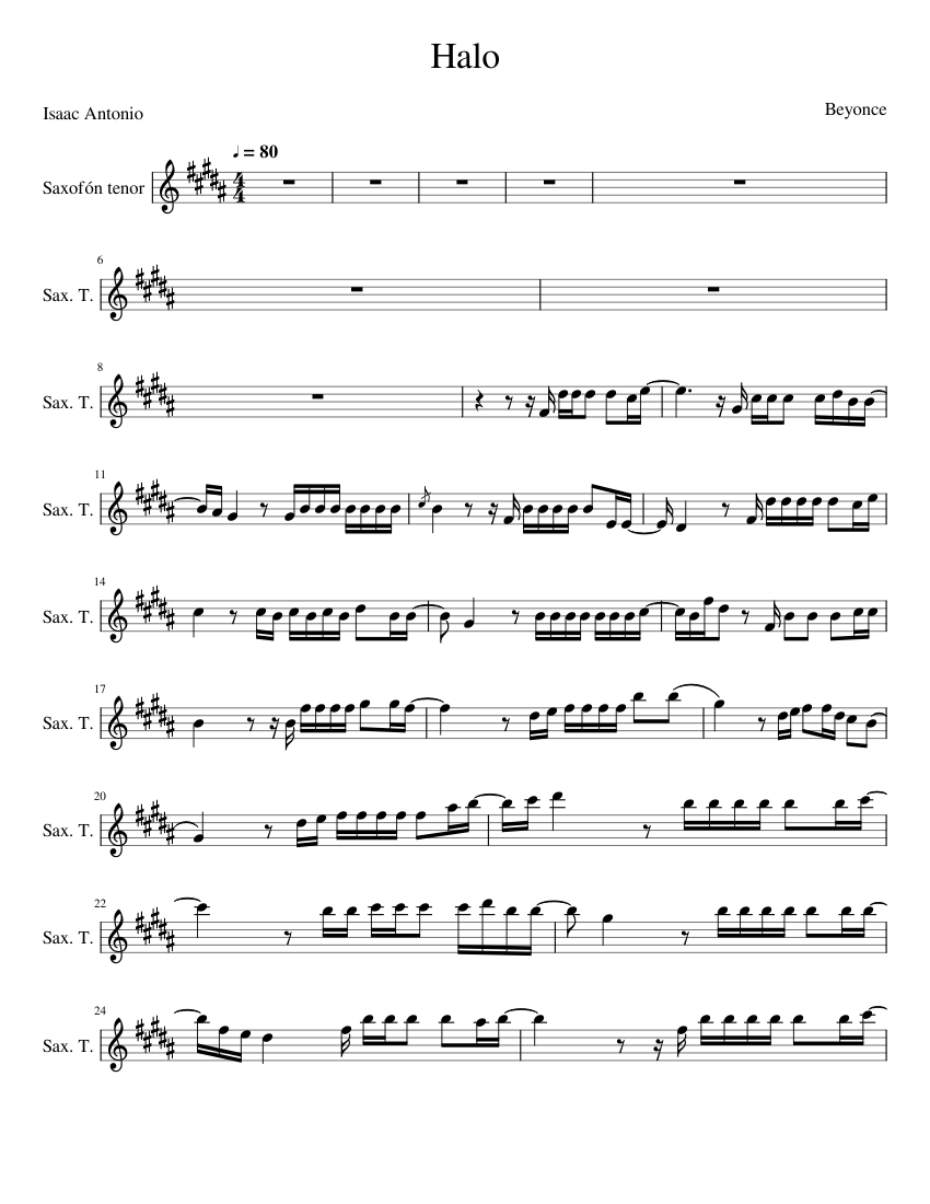 Halo Sheet music for Saxophone (Tenor) (Solo)