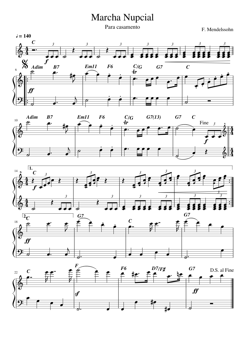 Marcha Nupcial - Mendelssohn Sheet music for Piano (Solo) | Musescore.com