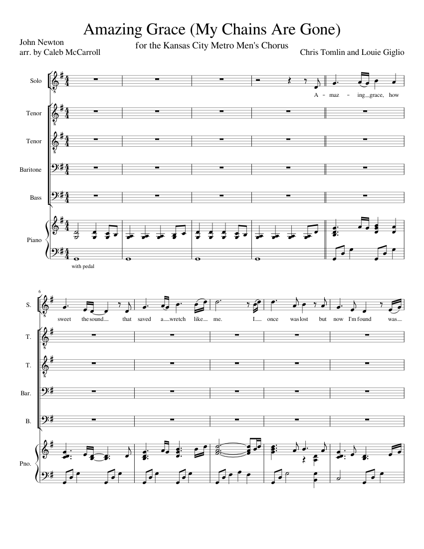 Amazing Grace (My Chains Are Gone) Sheet music for Piano, Tenor, Bass  voice, Baritone (Piano Sextet) | Musescore.com