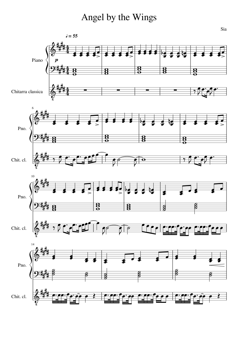 Angel by the wings - Sia Sheet music for Piano, Guitar (Mixed Duet) |  Musescore.com
