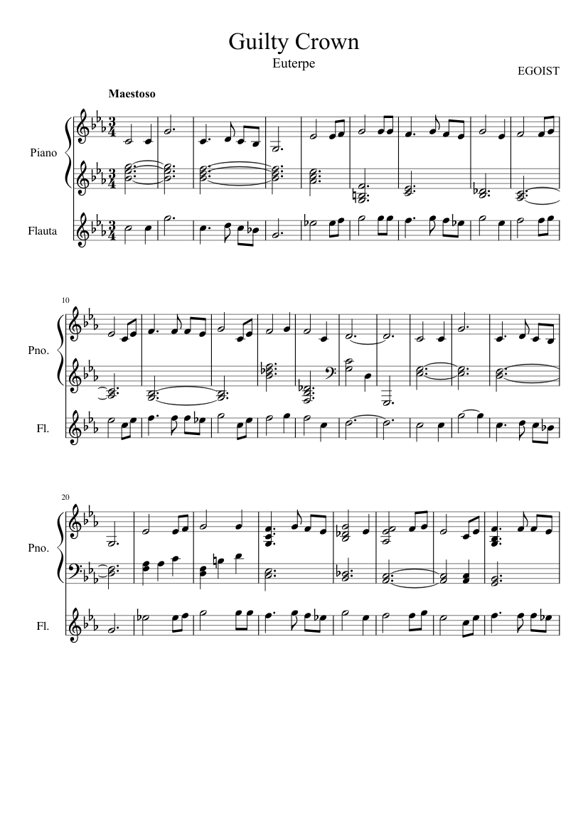 Guilty Crown- Euterpe Sheet music for Piano, Flute (Solo) | Musescore.com