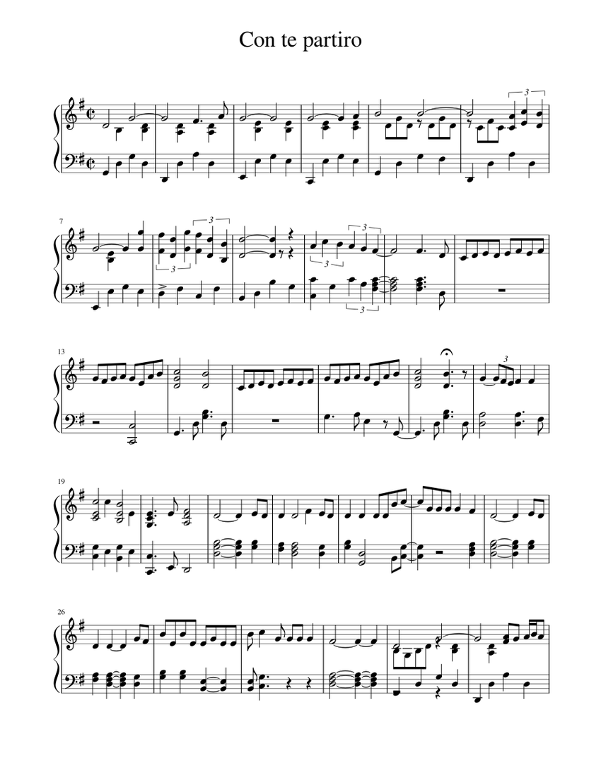 Con te partiro Sheet music for Piano (Solo) | Musescore.com