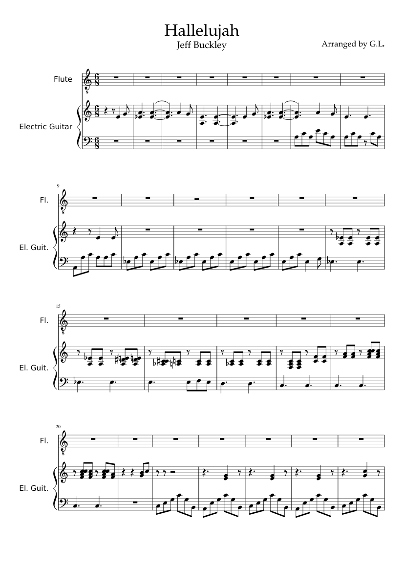 læber forfriskende heldig Hallelujah - Jeff Buckley - transcription Sheet music for Flute, Guitar  (Mixed Duet) | Musescore.com